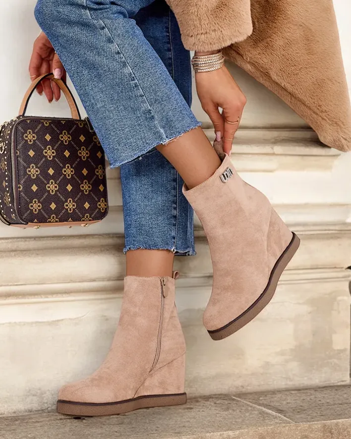 Botki Z Delikatnym Ociepleniem|Botki Na Koturnie^Royalfashion Botki damskie na koturnie Serda