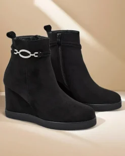 Botki Z Delikatnym Ociepleniem|Botki Na Koturnie^Royalfashion Botki damskie na koturnie Nerri czarny