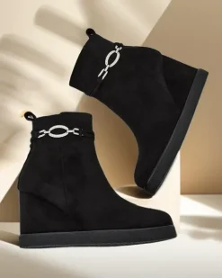 Botki Z Delikatnym Ociepleniem|Botki Na Koturnie^Royalfashion Botki damskie na koturnie Nerri czarny