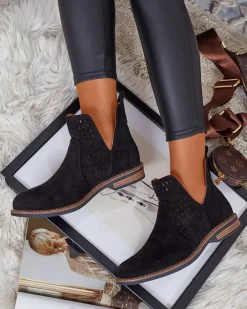 Botki Bez Ocieplenia|Botki Na Płaskim Obcasie^Royalfashion Botki damskie eko zamszowe Ovilla czarny