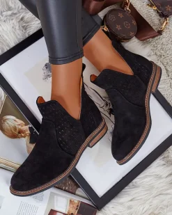 Botki Bez Ocieplenia|Botki Na Płaskim Obcasie^Royalfashion Botki damskie eko zamszowe Ovilla czarny