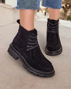 Botki Z Delikatnym Ociepleniem|Botki Sznurowane^Royalfashion Botki damskie sznurowane Rullose czarny