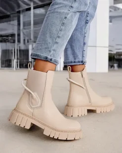 Botki Z Delikatnym Ociepleniem|Botki Na Platformie^Royalfashion Botki damskie Sollor beżowy