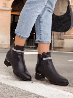 Botki Z Delikatnym Ociepleniem|Botki Na Słupku^Royalfashion Botki damskie Etitto czarny