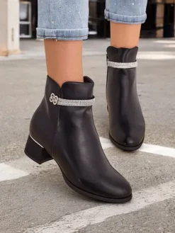 Botki Z Delikatnym Ociepleniem|Botki Na Słupku^Royalfashion Botki damskie Etitto czarny