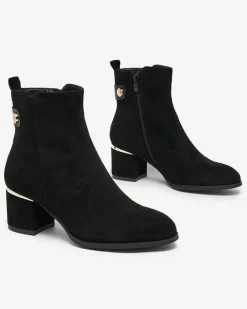 Botki Z Delikatnym Ociepleniem|Botki Na Słupku^Royalfashion Botki damskie na niskim słupku w kolorze m Dogdas czarny