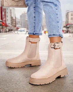 Botki Z Delikatnym Ociepleniem|Botki Na Płaskim Obcasie^Royalfashion Botki damskie z ozdobnym paskiem Ozzoas