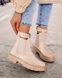 Botki Z Delikatnym Ociepleniem|Botki Na Płaskim Obcasie^Royalfashion Botki damskie z ozdobnym paskiem Ozzoas