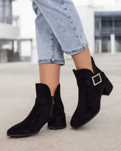 Botki Z Delikatnym Ociepleniem|Botki Na Słupku^Royalfashion Botki damskie na niskim słupku Vetti czarny