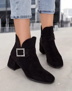 Botki Z Delikatnym Ociepleniem|Botki Na Słupku^Royalfashion Botki damskie na niskim słupku Vetti czarny