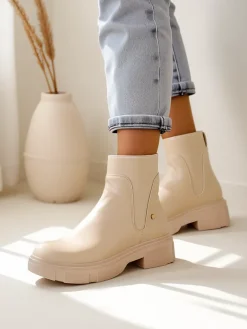 Botki Z Delikatnym Ociepleniem|Botki Na Słupku^Royalfashion Botki damskie Esior beżowy