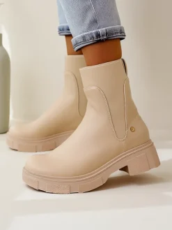 Botki Z Delikatnym Ociepleniem|Botki Na Słupku^Royalfashion Botki damskie Esior beżowy