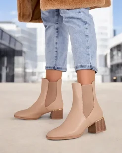 Botki Z Delikatnym Ociepleniem|Botki Na Słupku^Royalfashion Botki damskie na niskim słupku Eterra jasny brązowy