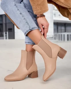 Botki Z Delikatnym Ociepleniem|Botki Na Słupku^Royalfashion Botki damskie na niskim słupku Eterra jasny brązowy