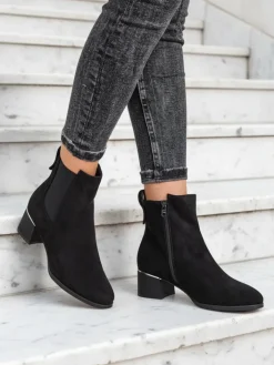 Botki Z Delikatnym Ociepleniem|Botki Na Słupku^Royalfashion Botki damskie Lepito czarny