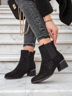 Botki Z Delikatnym Ociepleniem|Botki Na Słupku^Royalfashion Botki damskie Lepito czarny