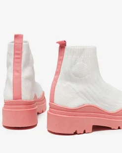 Botki Bez Ocieplenia|Botki Na Płaskim Obcasie^Royalfashion Botki damskie na grubszej podeszwie w kolorze biało- różowym Korlico biały