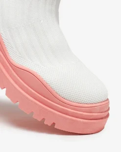 Botki Bez Ocieplenia|Botki Na Płaskim Obcasie^Royalfashion Botki damskie na grubszej podeszwie w kolorze biało- różowym Korlico biały