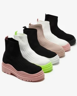 Botki Bez Ocieplenia|Botki Na Płaskim Obcasie^Royalfashion Botki damskie na grubszej podeszwie w kolorze biało- różowym Korlico biały