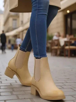 Botki Z Delikatnym Ociepleniem|Botki Na Słupku^Royalfashion Botki damskie Rizzea beżowy