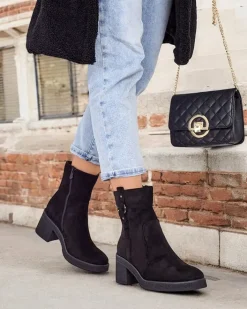 Botki Z Delikatnym Ociepleniem|Botki Na Słupku^Royalfashion Botki damskie na słupku Boron czarny