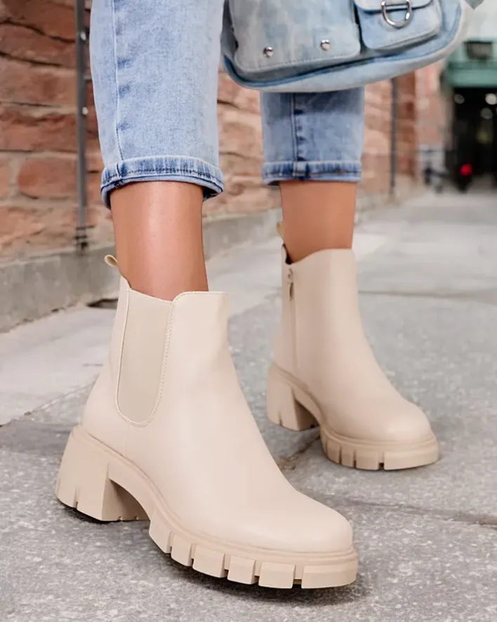 Botki Bez Ocieplenia|Botki Na Słupku^Royalfashion Botki damskie na słupku Velly beżowy