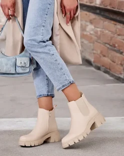 Botki Bez Ocieplenia|Botki Na Słupku^Royalfashion Botki damskie na słupku Velly beżowy