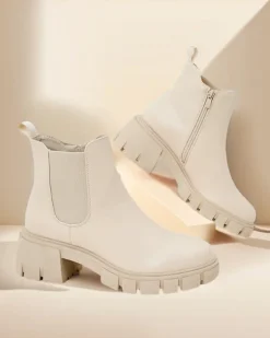 Botki Bez Ocieplenia|Botki Na Słupku^Royalfashion Botki damskie na słupku Velly beżowy