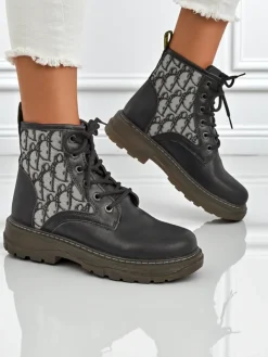 Botki Bez Ocieplenia|Botki Na Płaskim Obcasie^Royalfashion Botki damskie z printem Efrioz czarny