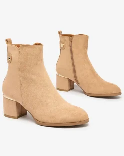 Botki Z Delikatnym Ociepleniem|Botki Na Słupku^Royalfashion Botki damskie na niskim słupku w kolorze jasnobrązowym Dogdas jasny brązowy