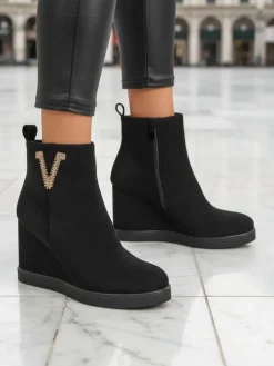 Botki Z Delikatnym Ociepleniem|Botki Na Koturnie^Royalfashion Botki damskie na koturnie Nerias czarny