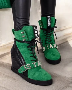 Botki Bez Ocieplenia|Botki Na Koturnie^Royalfashion botki na koturnie damskie Ronii zielony