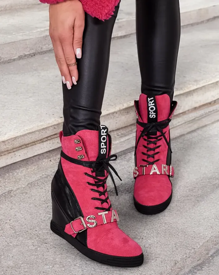 Botki Bez Ocieplenia|Botki Na Koturnie^Royalfashion botki na koturnie damskie Ronii różowy