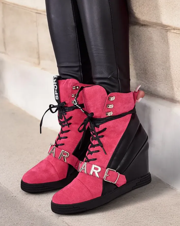 Botki Bez Ocieplenia|Botki Na Koturnie^Royalfashion botki na koturnie damskie Ronii różowy