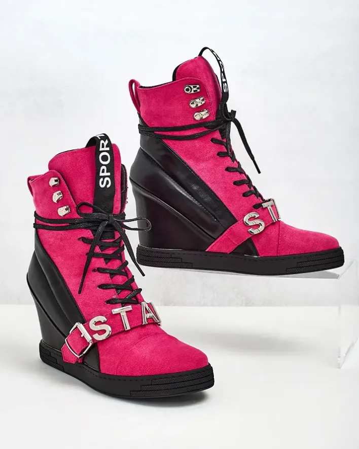 Botki Bez Ocieplenia|Botki Na Koturnie^Royalfashion botki na koturnie damskie Ronii różowy