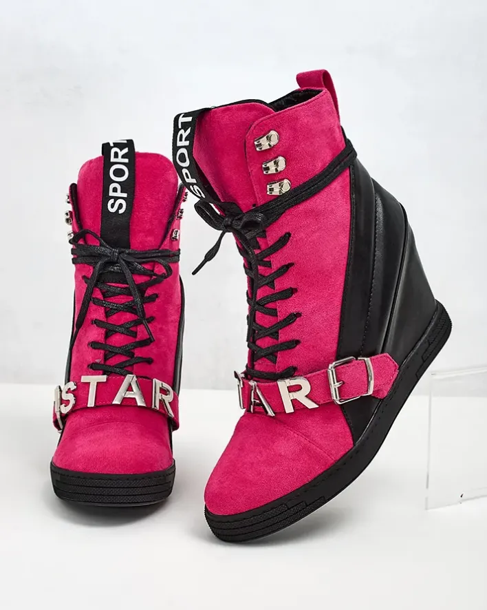 Botki Bez Ocieplenia|Botki Na Koturnie^Royalfashion botki na koturnie damskie Ronii różowy