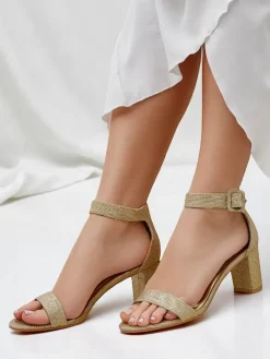 Sandały Na Słupku^Royalfashion Brokatowe damskie sandały Montrea złoty