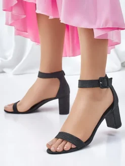 Sandały Na Słupku^Royalfashion Brokatowe damskie sandały Montrea czarny