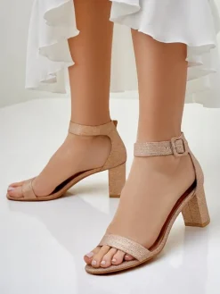 Sandały Na Słupku^Royalfashion Brokatowe damskie sandały Montrea różowy