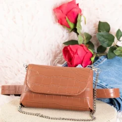 Nerki I Saszetki|Wieczorowe^Royalfashion Brązowa torebka typu nerka a'la skóra węża brązowy