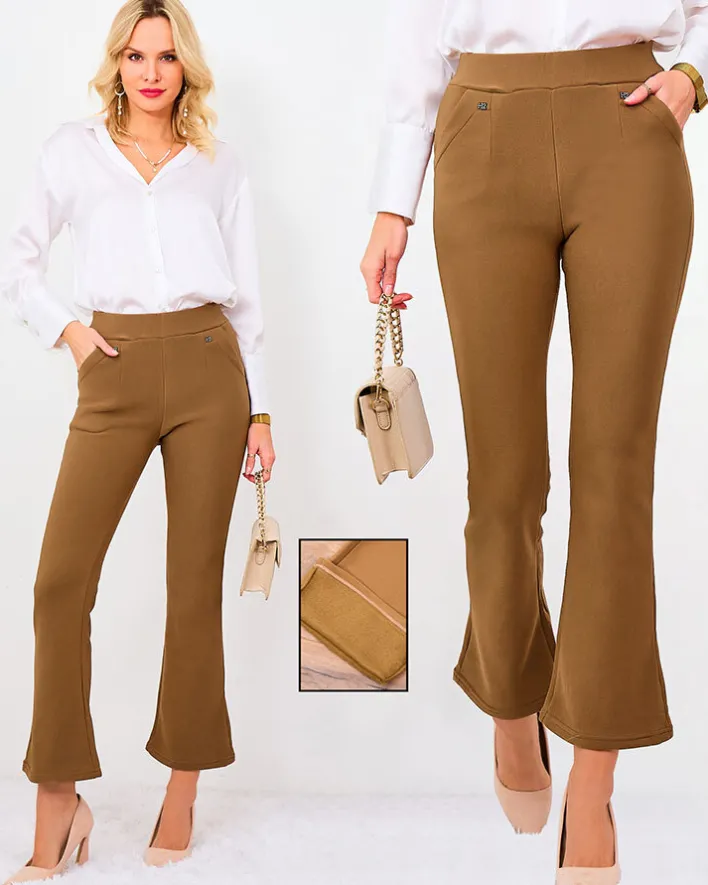 Legginsy / Tregginsy^Royalfashion Brązowe damskie ocieplane tregginsy a'la dzwony brązowy