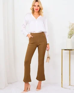 Legginsy / Tregginsy^Royalfashion Brązowe damskie ocieplane tregginsy a'la dzwony brązowy