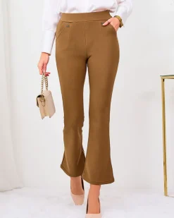 Legginsy / Tregginsy^Royalfashion Brązowe damskie ocieplane tregginsy a'la dzwony brązowy