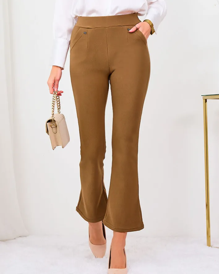 Legginsy / Tregginsy^Royalfashion Brązowe damskie ocieplane tregginsy a'la dzwony brązowy