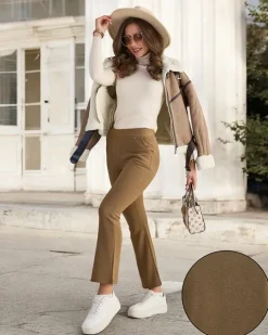 Legginsy / Tregginsy^Royalfashion Brązowe damskie ocieplane tregginsy a'la dzwony brązowy