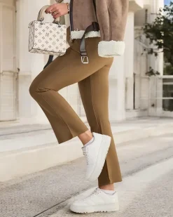 Legginsy / Tregginsy^Royalfashion Brązowe damskie ocieplane tregginsy a'la dzwony brązowy