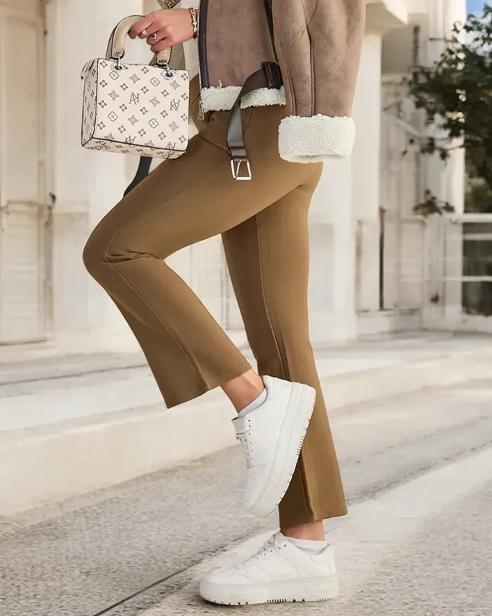 Legginsy / Tregginsy^Royalfashion Brązowe damskie ocieplane tregginsy a'la dzwony brązowy