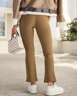 Legginsy / Tregginsy^Royalfashion Brązowe damskie ocieplane tregginsy a'la dzwony brązowy