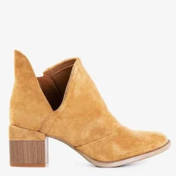 Botki Bez Ocieplenia|Botki Na Słupku^Royalfashion Brązowe damskie botki na słupku Jeneuer brązowy