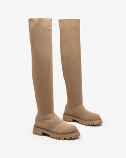 Kozaki Na Płaskim Obcasie|Kozaki Bez Ocieplenia^Royalfashion Brązowe damskie wsuwane kozaki za kolano Radgitas brązowy